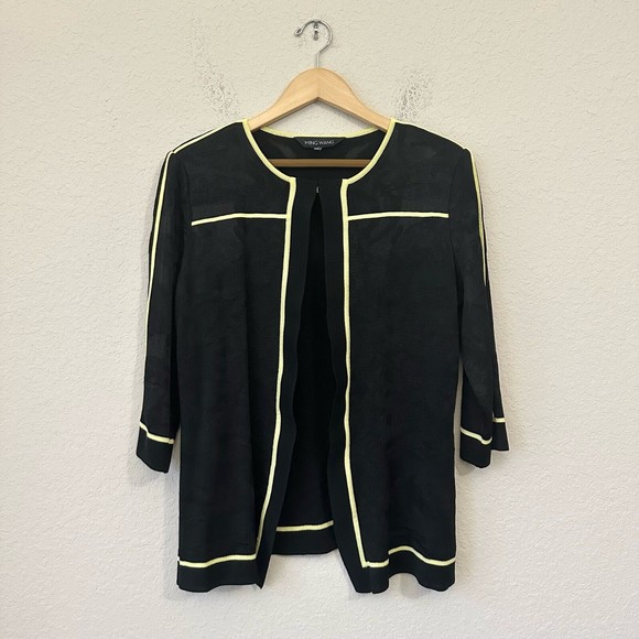MING WANG Black Knit Suit / Cardigan Jacket with Yellow Trim - Picture 1 of 11